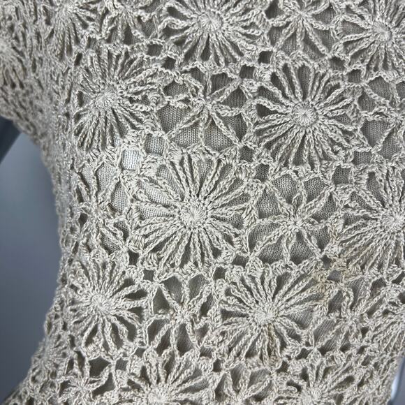Joseph A. Crochet Sweater Tan Short Sleeve Floral Boho Sz XL - Picture 5 of 8